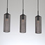 Retro hanglamp zwart met geribbeld rookglas, 3-lichts - Giove