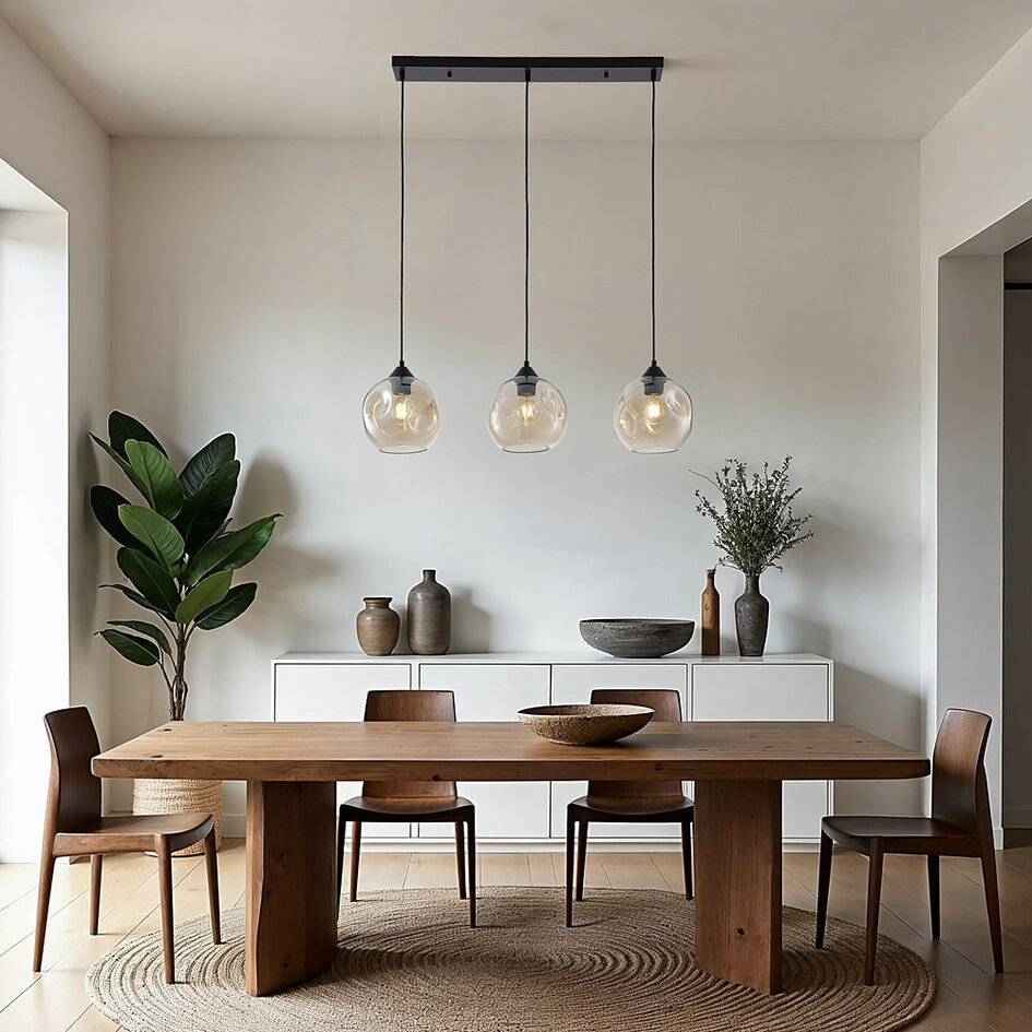 Lampe suspendue moderne à 3 lumières Fayen noir avec verre cognac de forme organique