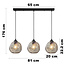Lampe suspendue moderne à 3 lumières Fayen noir avec verre cognac de forme organique