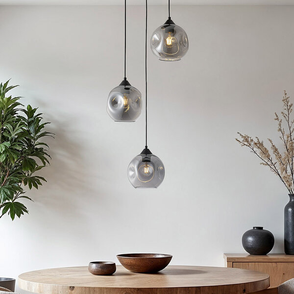 Hanglamp met organische vorm smoke glas, 3-lichts - Fajah