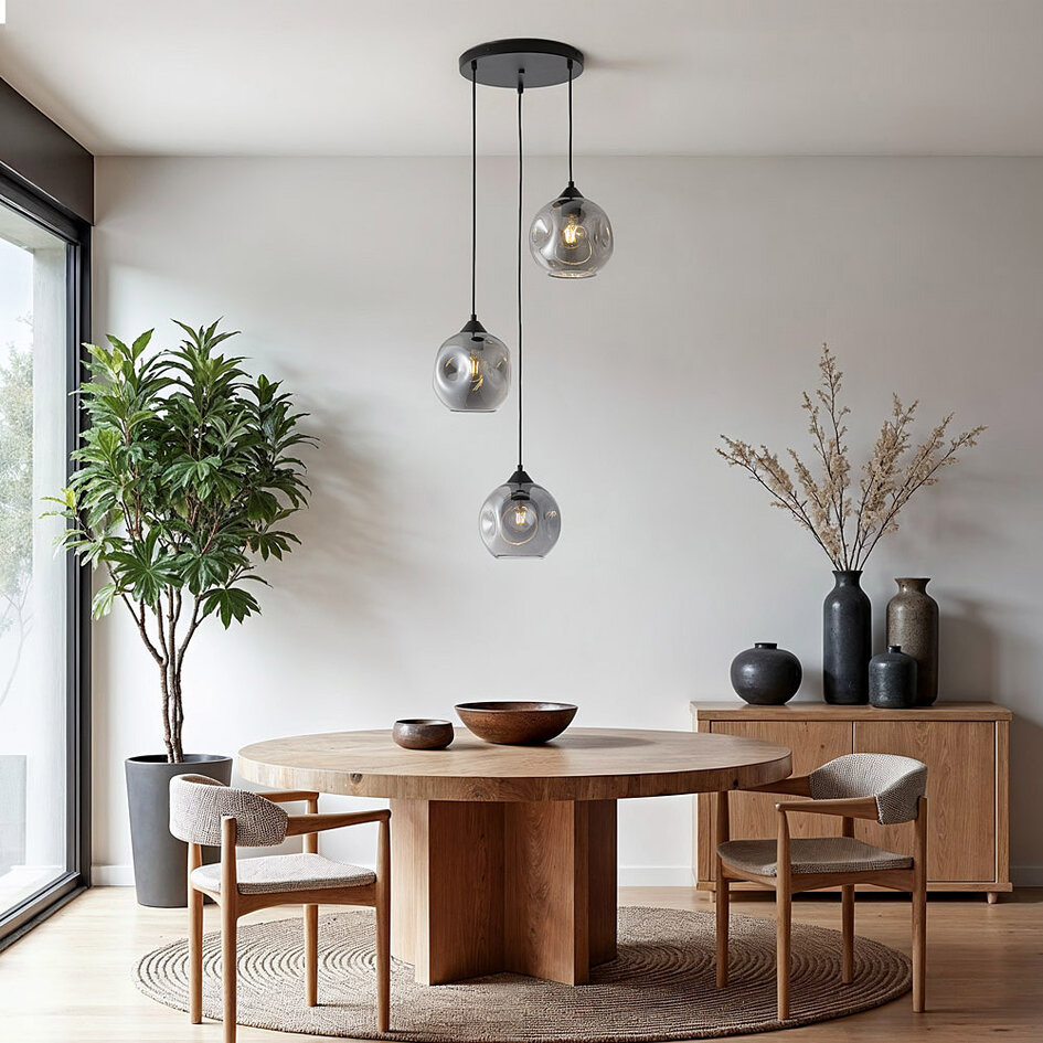 3-lichts hanglamp Fajah - zwart en smoke glas