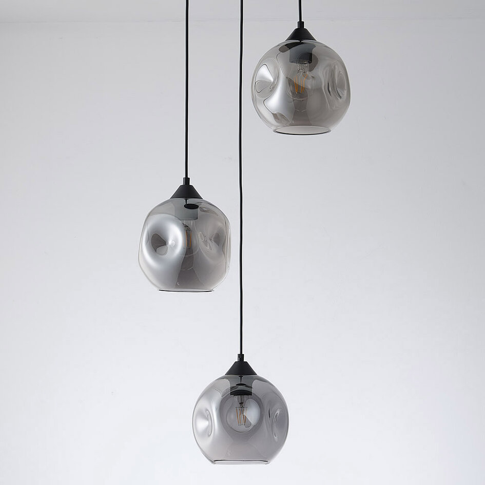 Suspension Fajah 3 lumières - noir et verre fumé