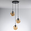 Design hanglamp zwart met 3D golvend amber glas, 3-lichts - Eflin