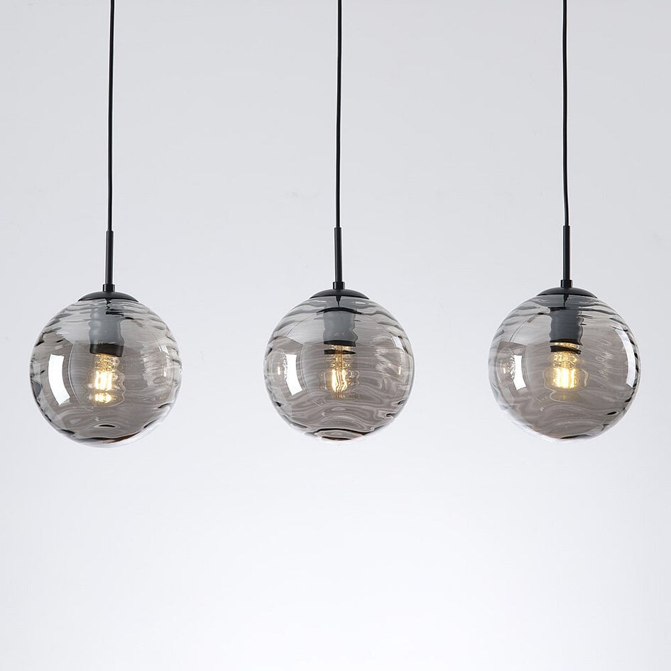 Moderne hanglamp zwart met 3D golvend smoke glas, 3-lichts - Carice