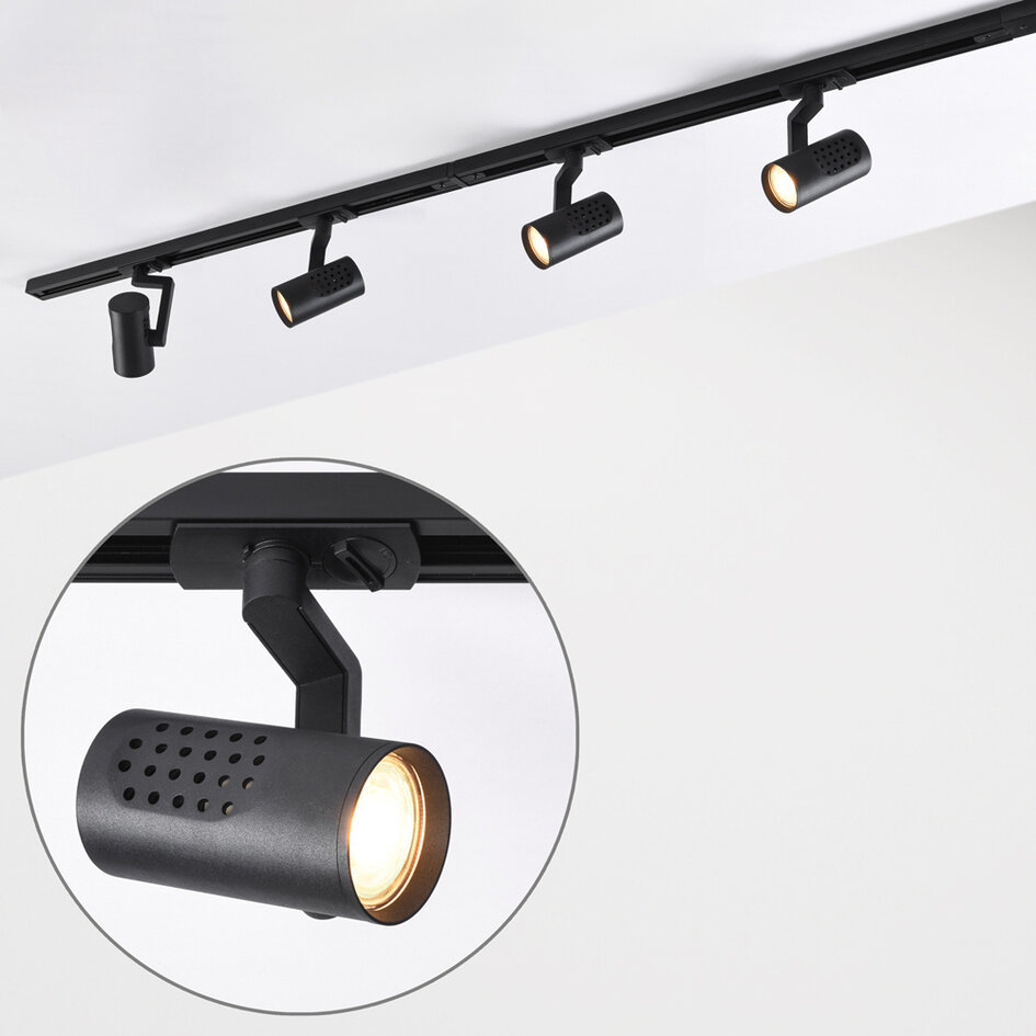 Système de rail monophasé design 1,5 mètre avec spots Fem - noir