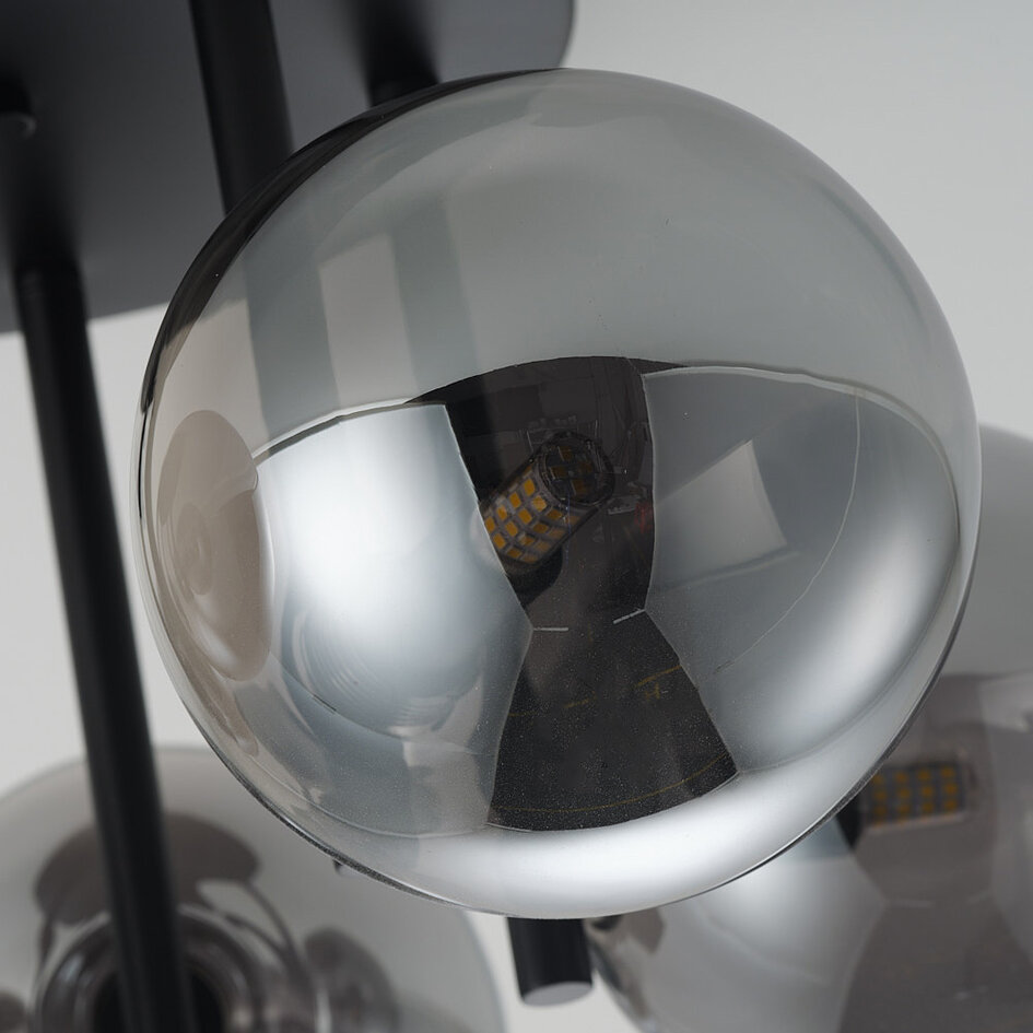 Eigentijdse plafondlamp Amora zwart met smoke glas, 5-lichts