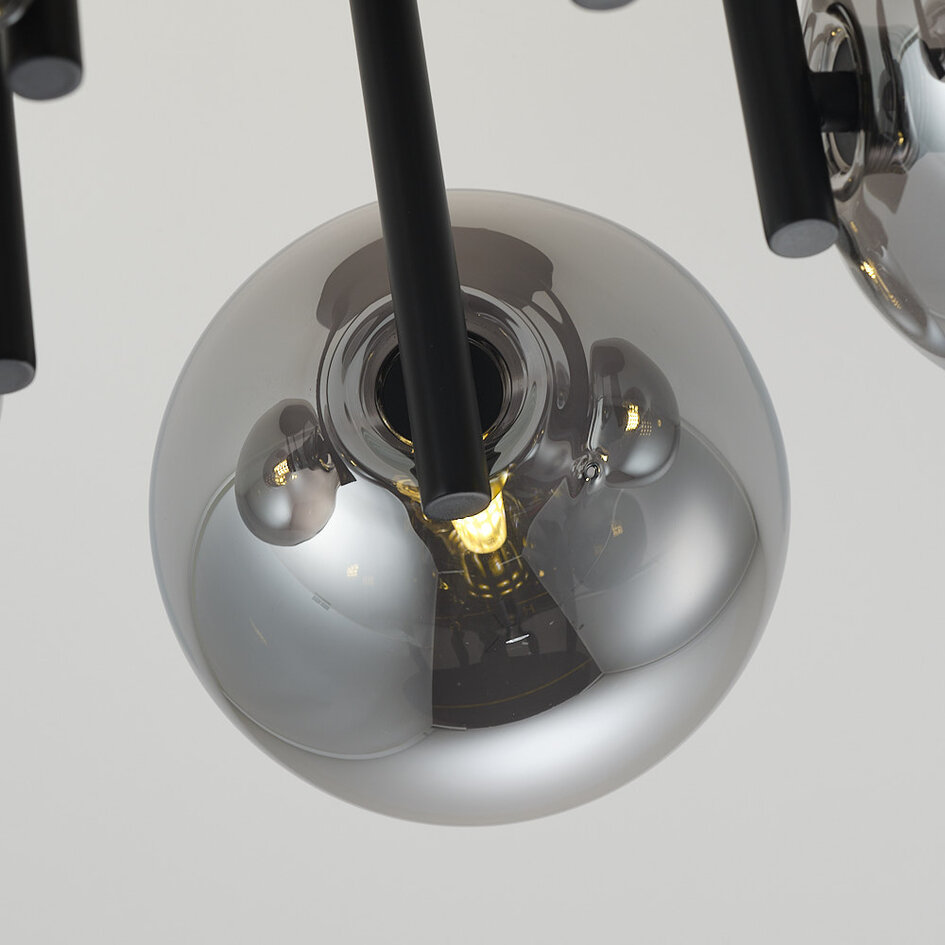 Eigentijdse plafondlamp Amora zwart met smoke glas, 5-lichts