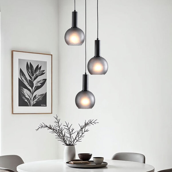 Suspension moderne en verre mat gris, 3 lumières - Brinati