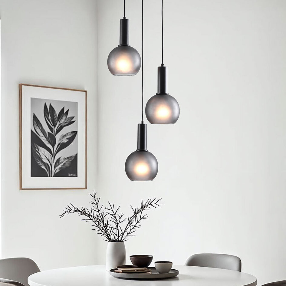 Suspension moderne en verre mat gris, 3 lumières - Brinati