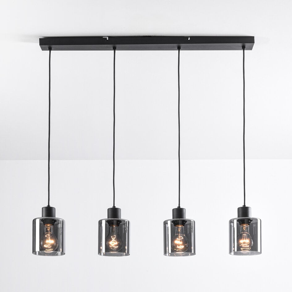 Suspension Palaio 4 lumières - noir et verre fumé