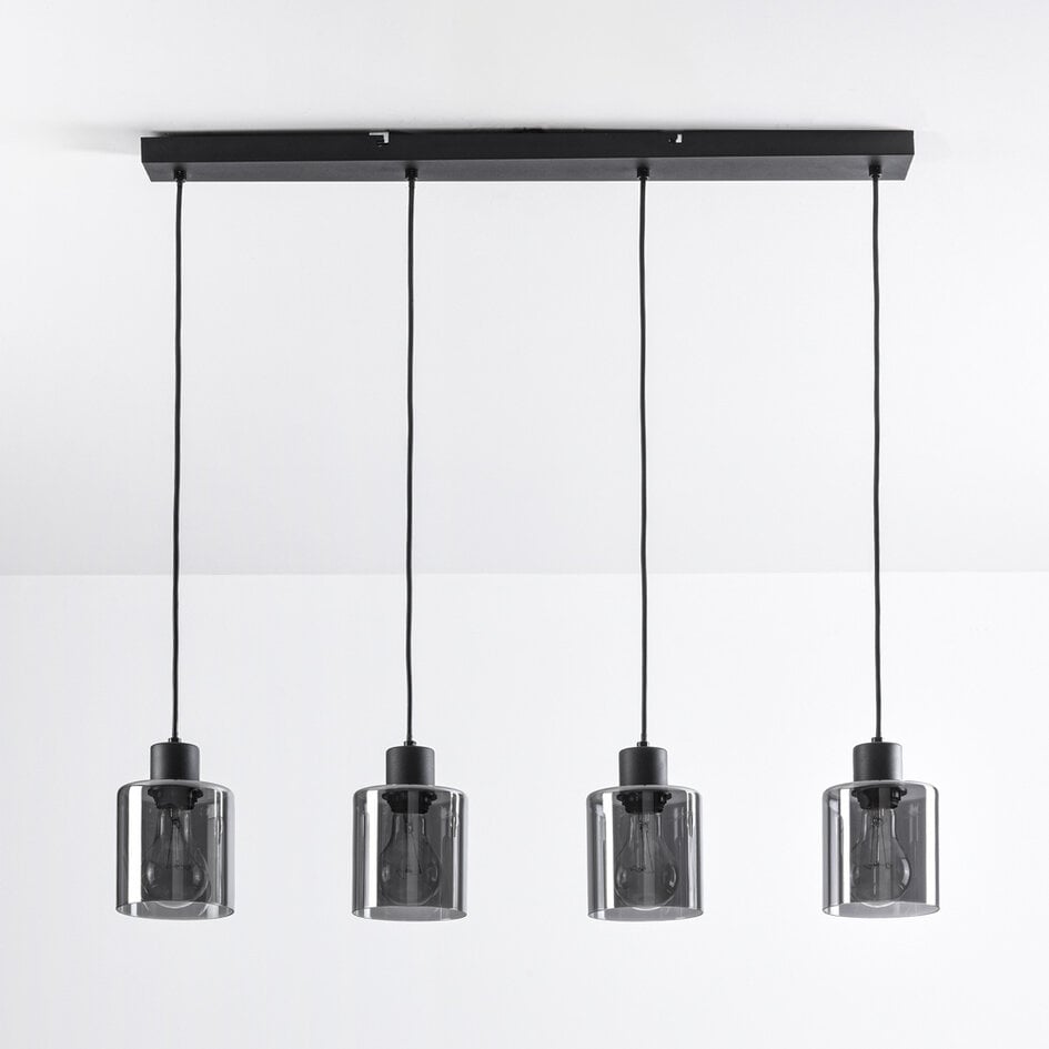 Suspension Palaio 4 lumières - noir et verre fumé