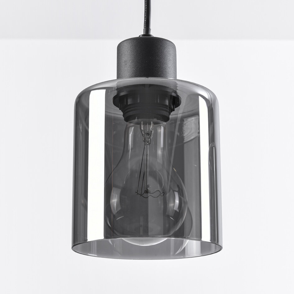 Suspension moderne noire avec verre fumé, 4 lumières - Palaio