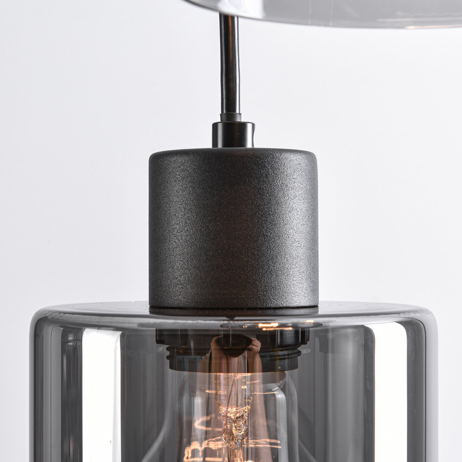 Design hanglamp Pella, 4-lichts - zwart met smoke glas