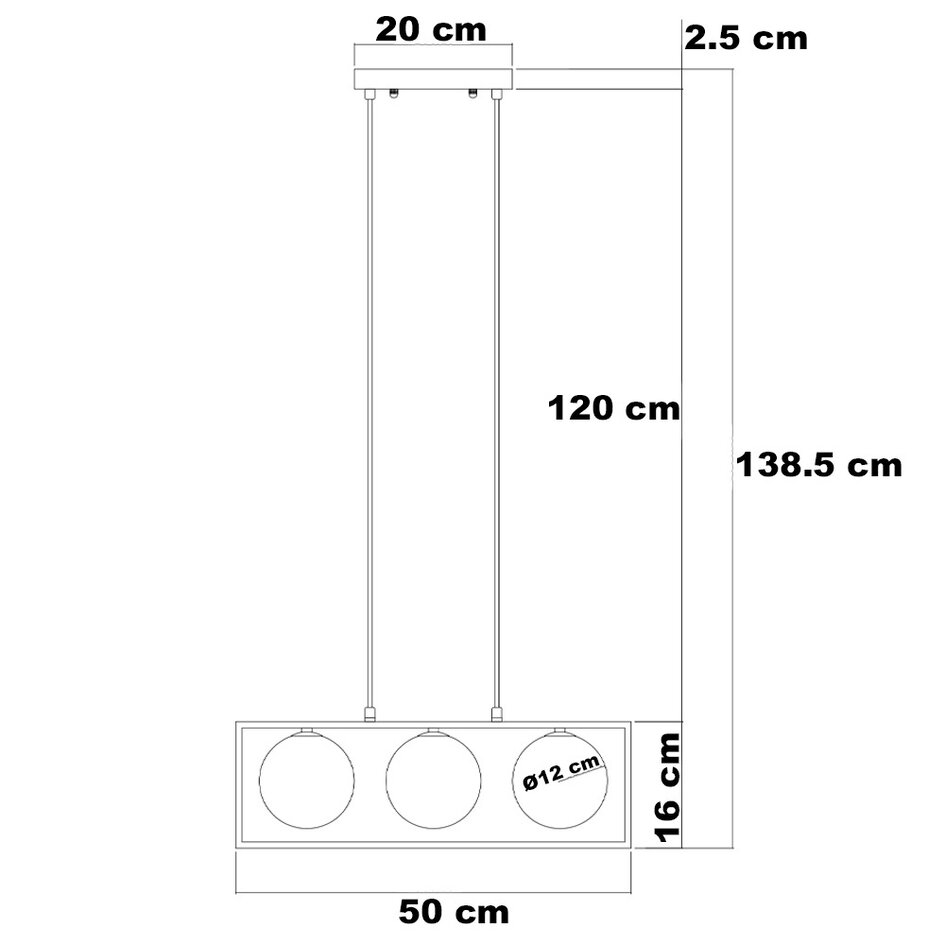Lampe suspendue avec cadre carré doré et verre blanc laiteux, 3 lumières - Gabia