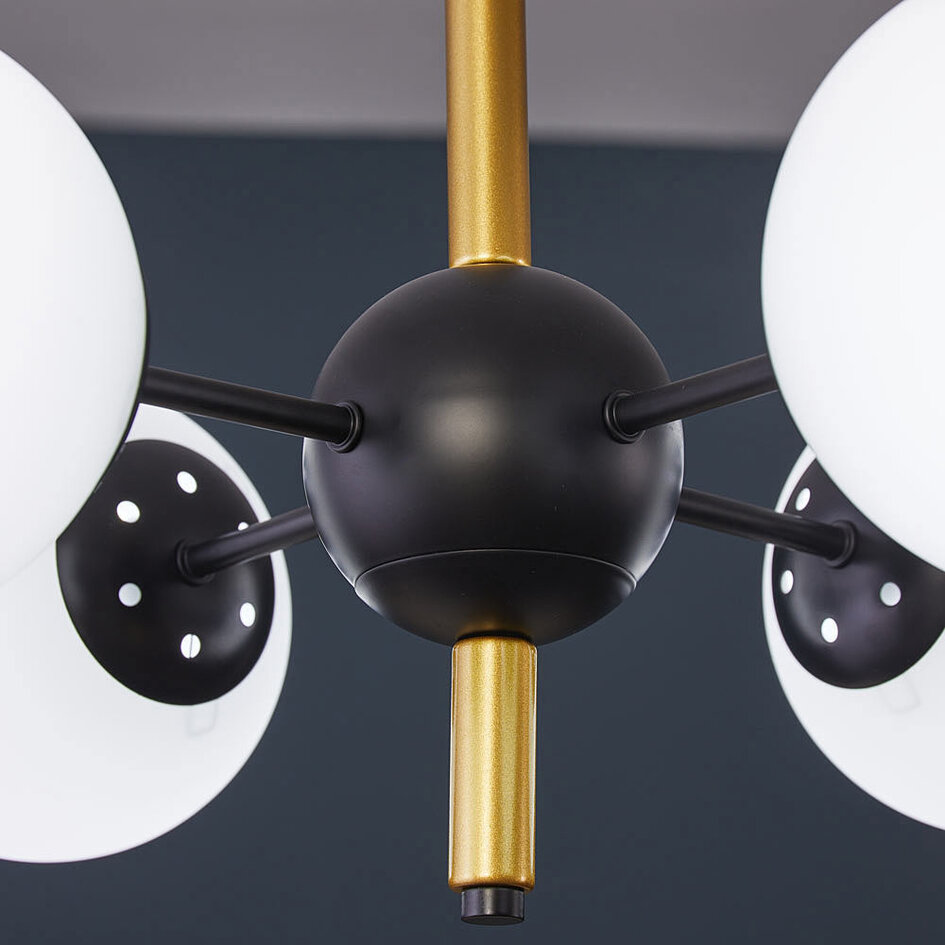 Moderne hanglamp Callie zwart met melkwit glas, 4-lichts