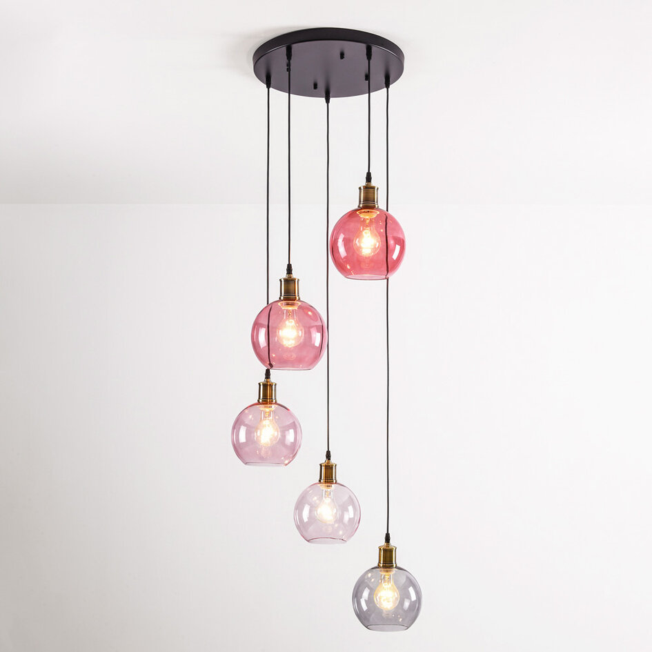 Suspension 5 lumières avec verre coloré - Liya