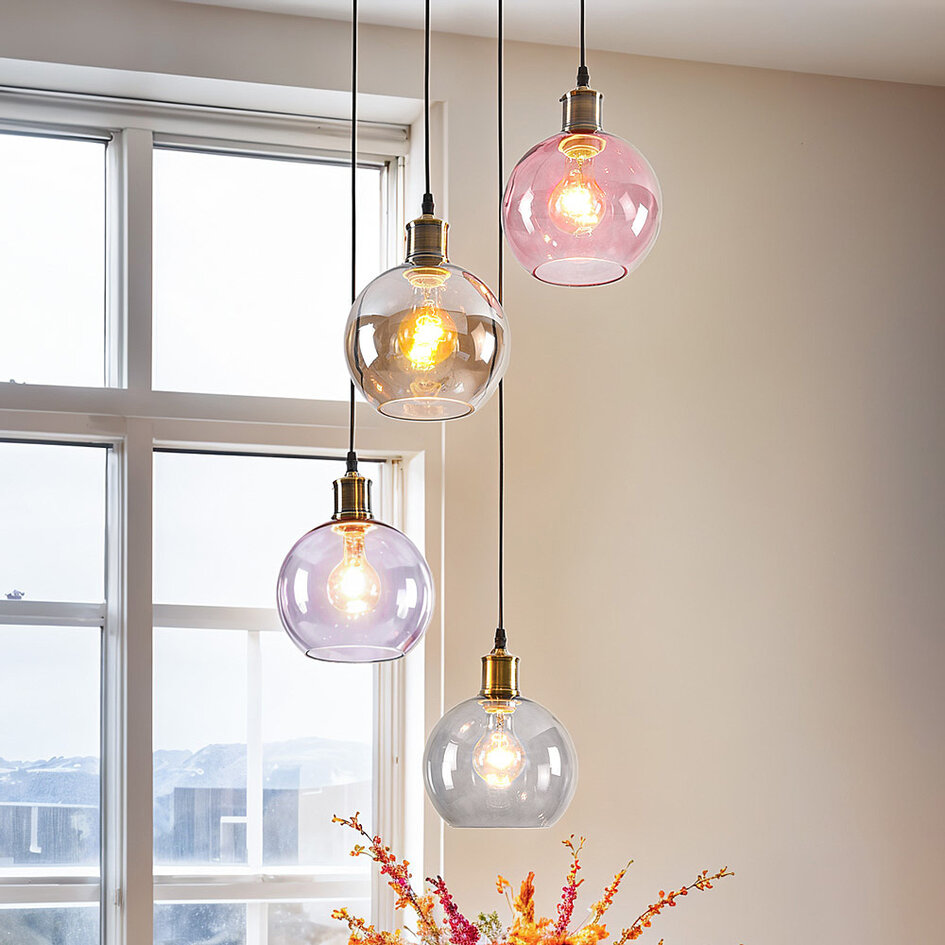 Suspension 4 lumières avec verre coloré - Liya