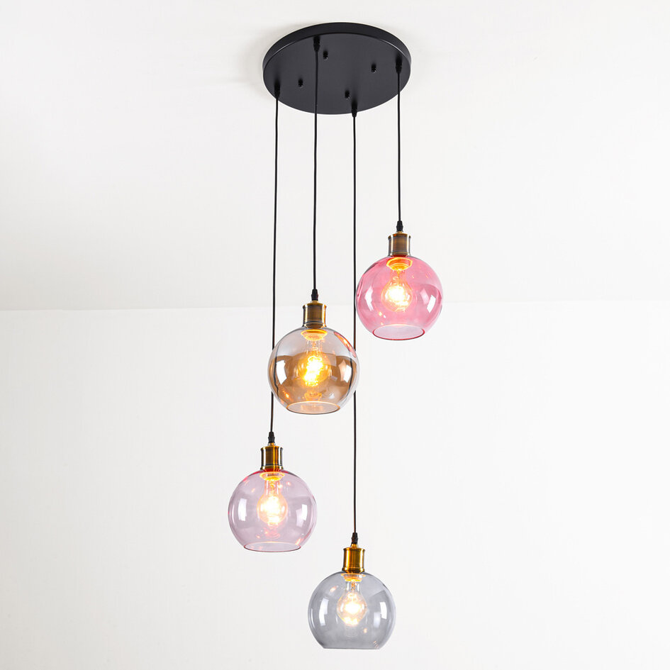 Hanglamp 4-lichts met gekleurd glas - Liya