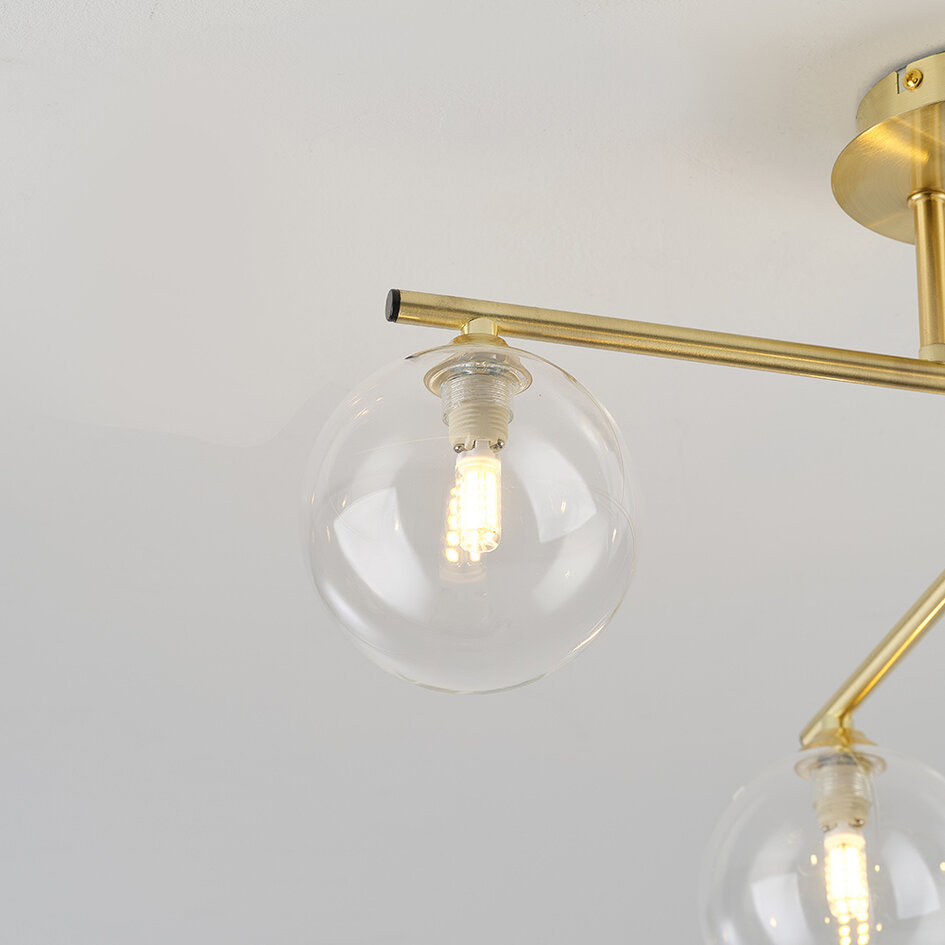 Elegante plafondlamp, 4-lichts goud met transparant glas - Nymo