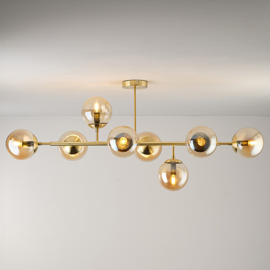 Design plafondlamp goud met amber glazen bollen - Osem