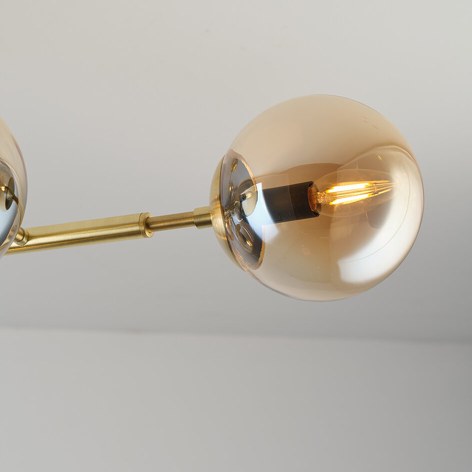Design plafondlamp goud met amber glazen bollen - Osem