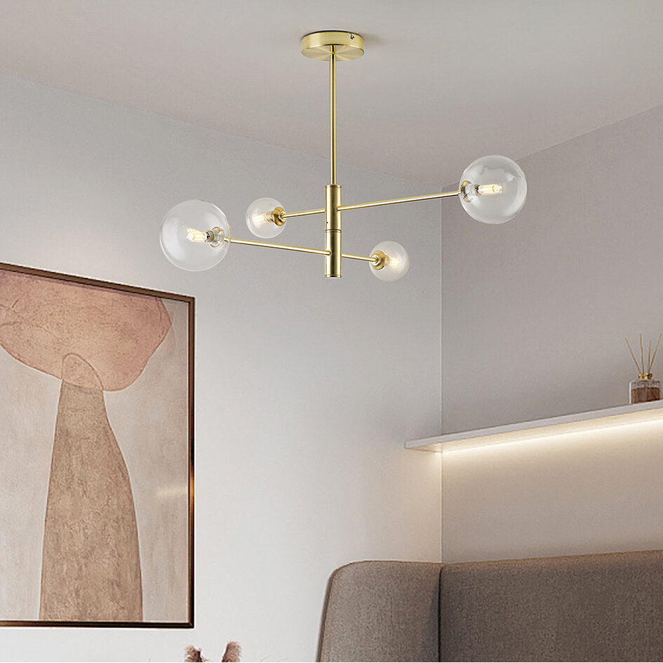 Design plafondlamp Stiri 4-lichts goud met transparant glas