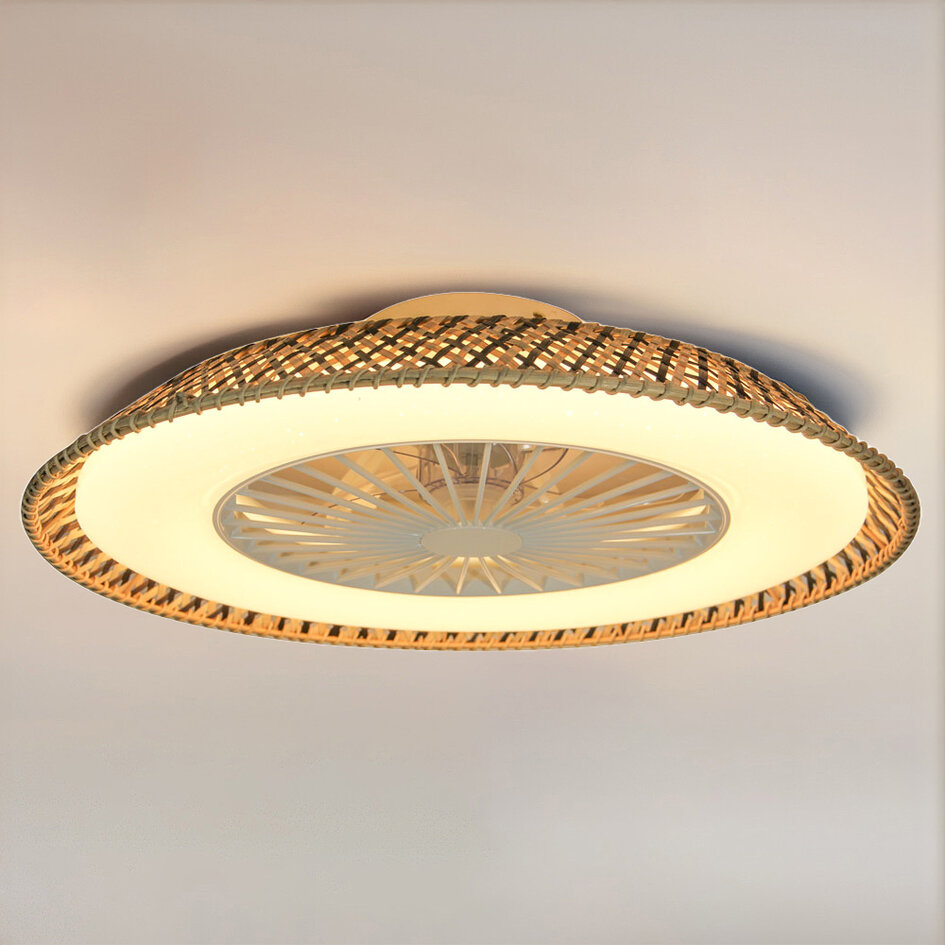 Ventilateur de plafond Cakir avec effet stéréo et lumière réglable - habillage en bambou