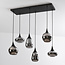 Suspension Loic 6 lumières - noir, verre fumé gris et effet miroir