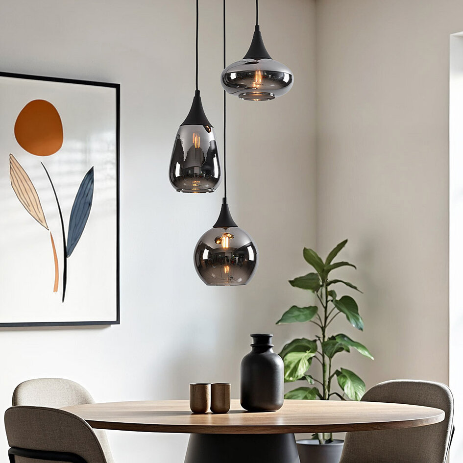 Suspension moderne en verre fumé, 3 lumières - Loua