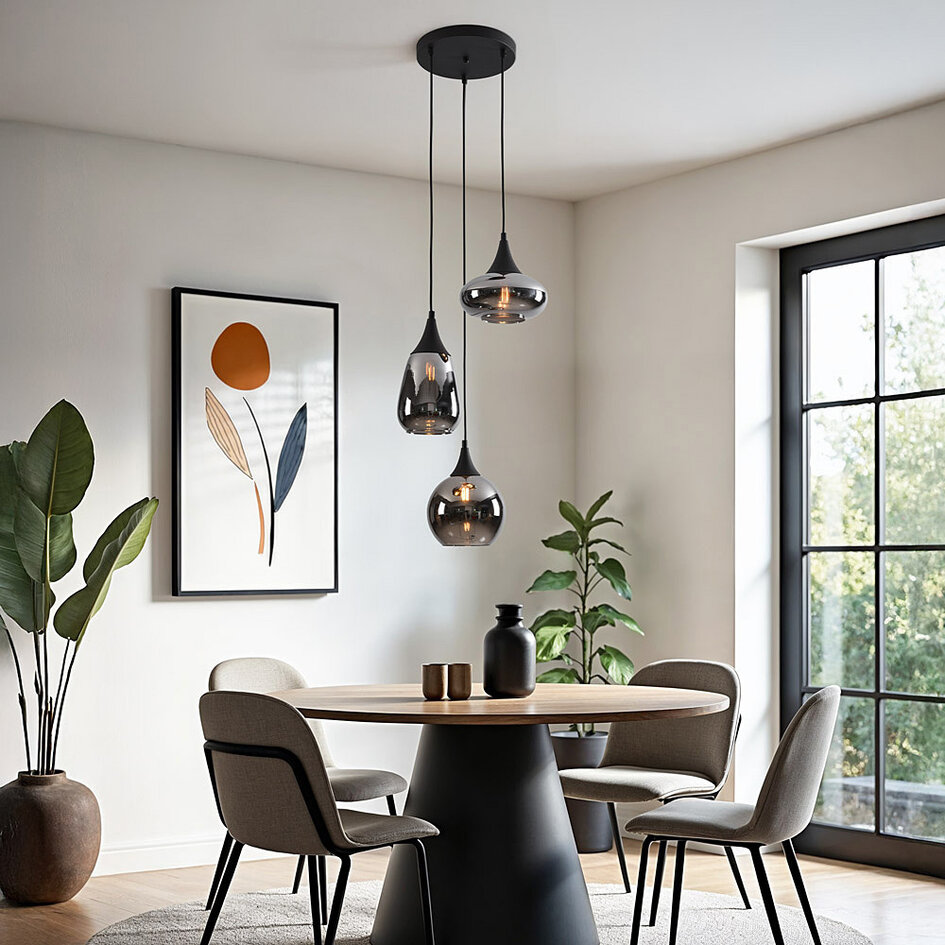 Moderne hanglamp met smoke glas, 3-lichts - Loua