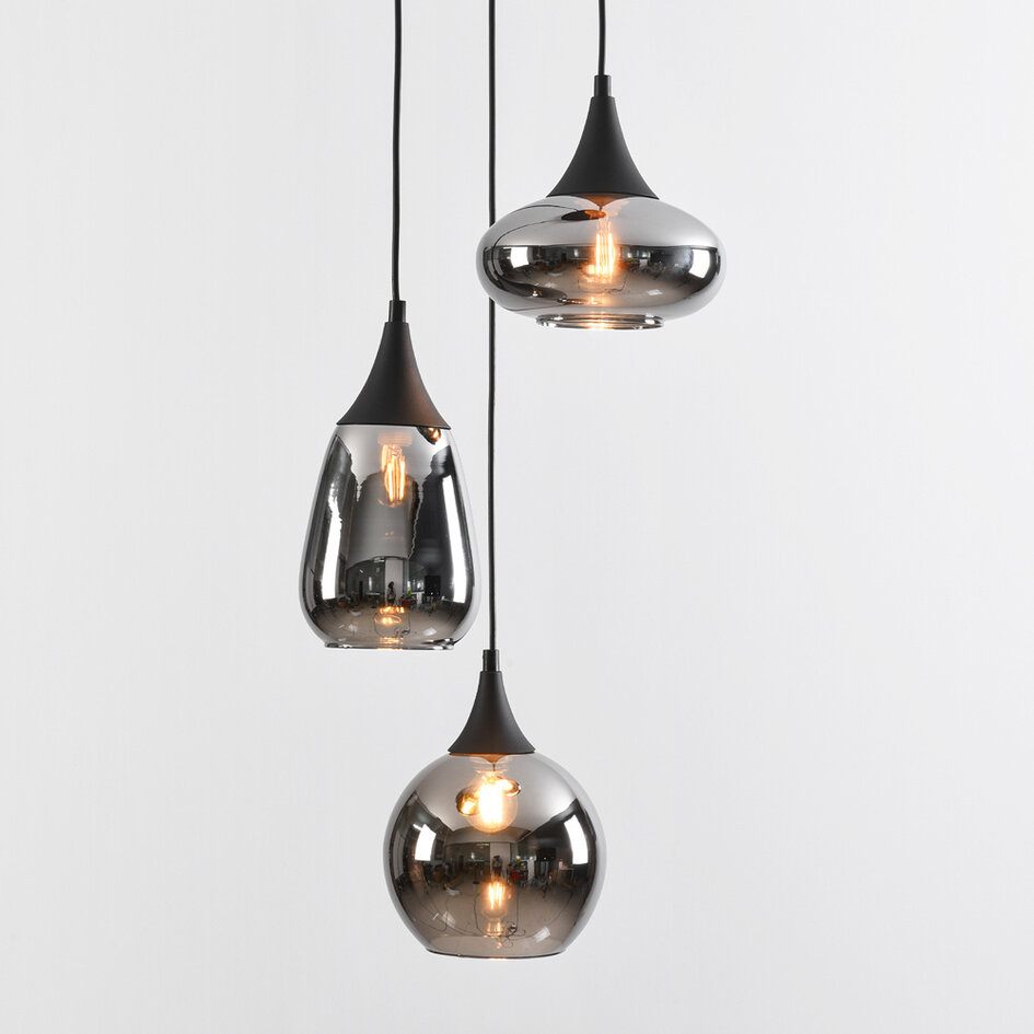 Suspension moderne en verre fumé, 3 lumières - Loua