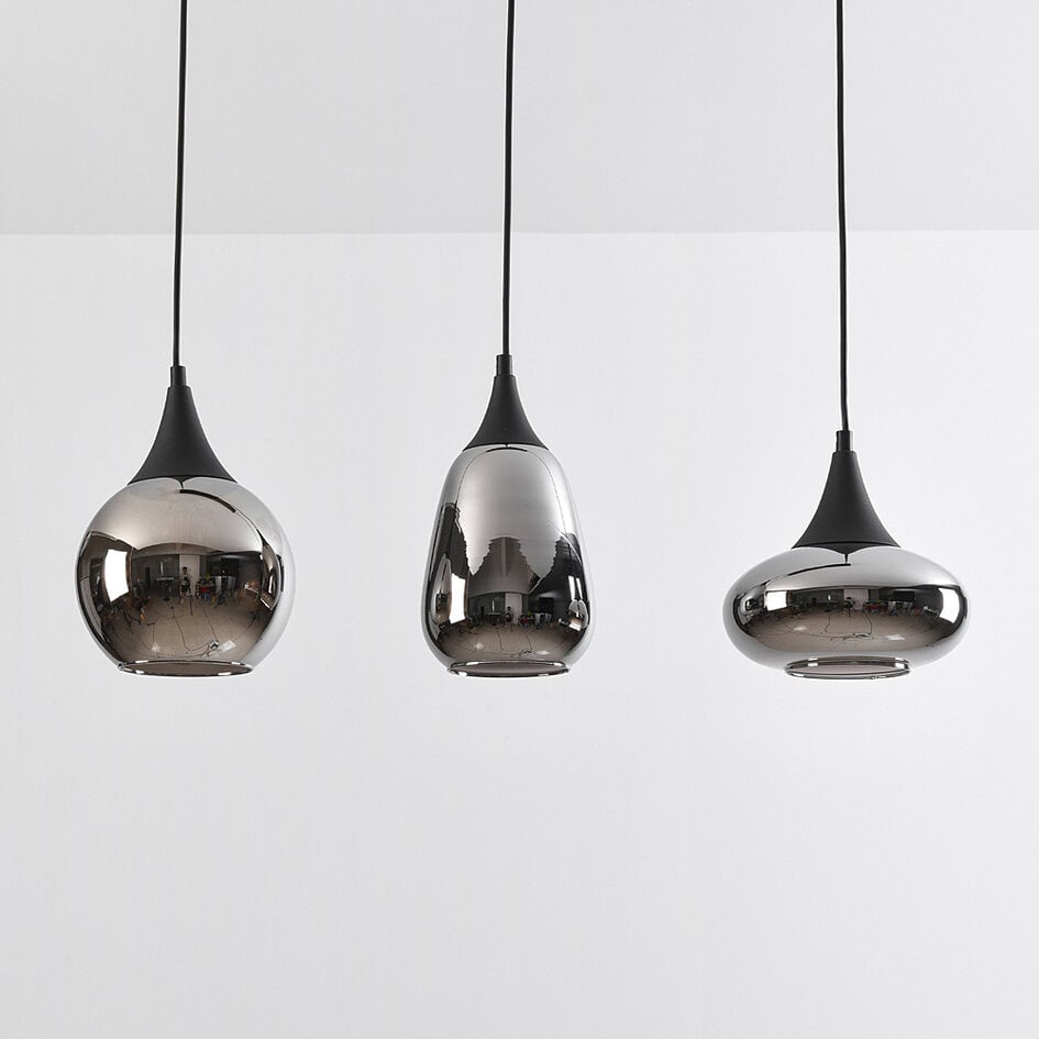Suspension Lovi 3 lumières - noir, verre fumé gris et effet miroir