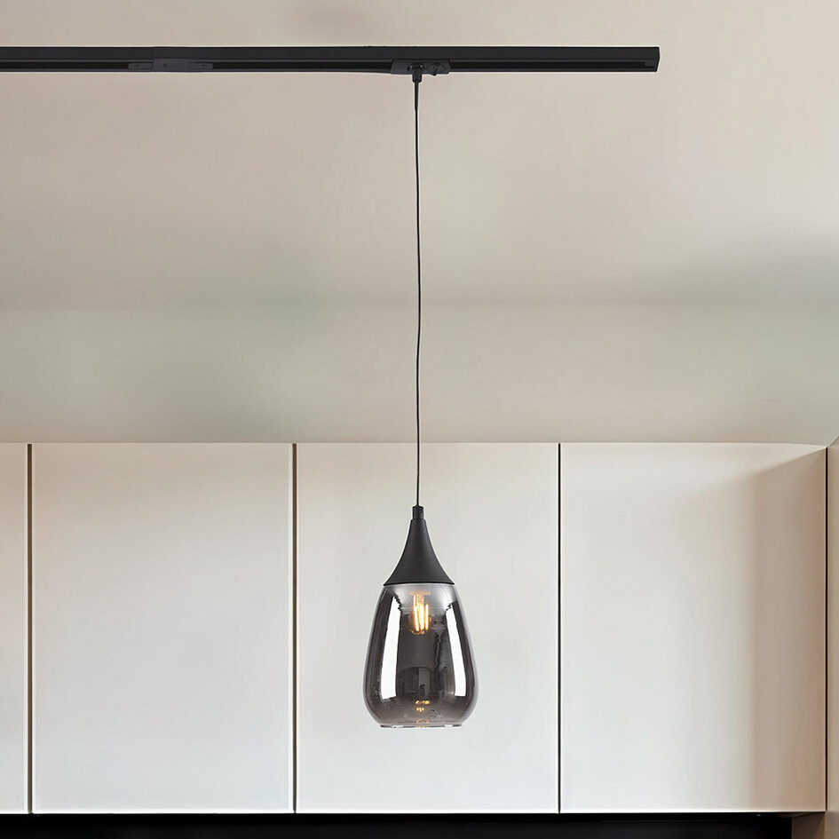 1-fase rail hanglamp met smoke glas met spiegeleffect - Noi