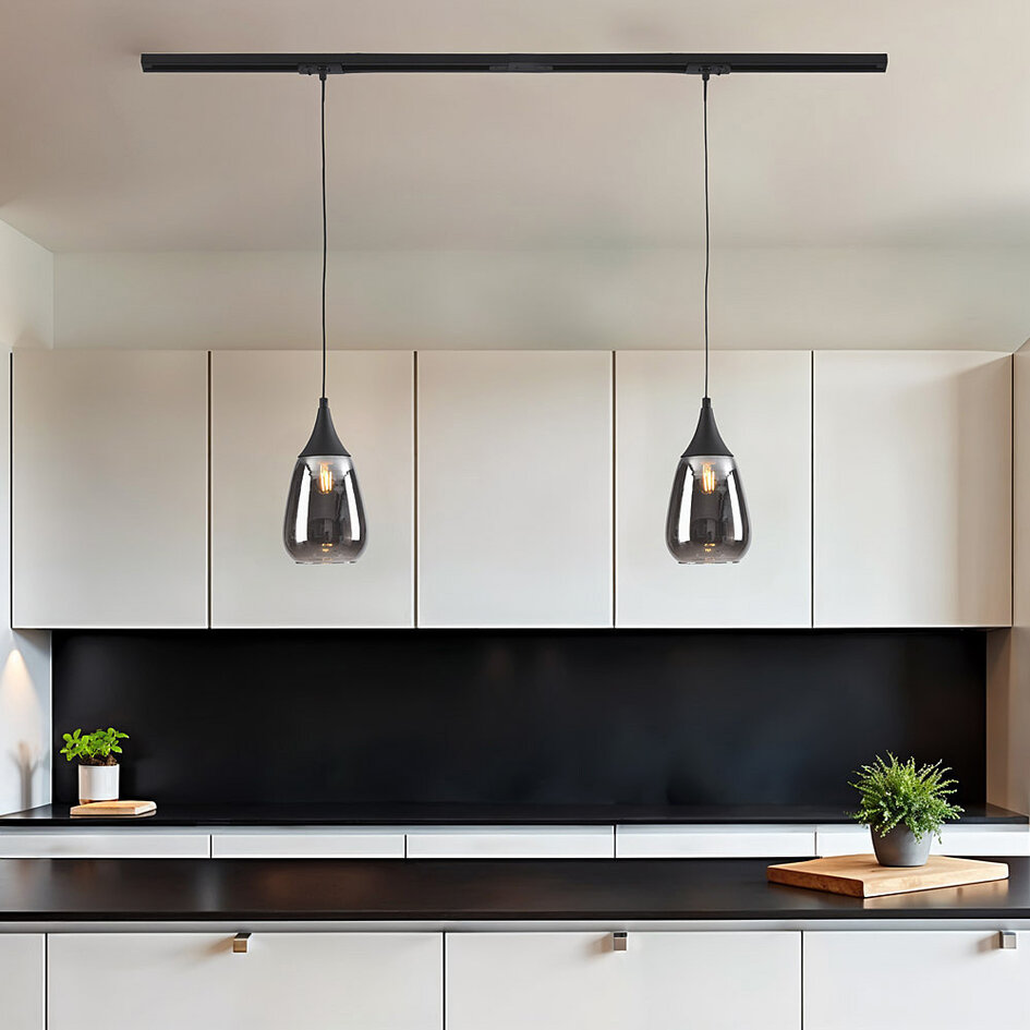 1-fase rail hanglamp met smoke glas met spiegeleffect - Noi