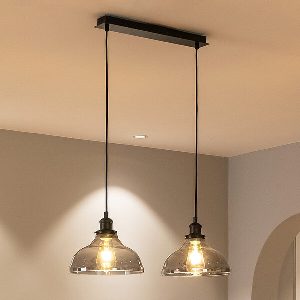Lampe suspendue industrielle avec verre fumé, 2 lumières - Esper
