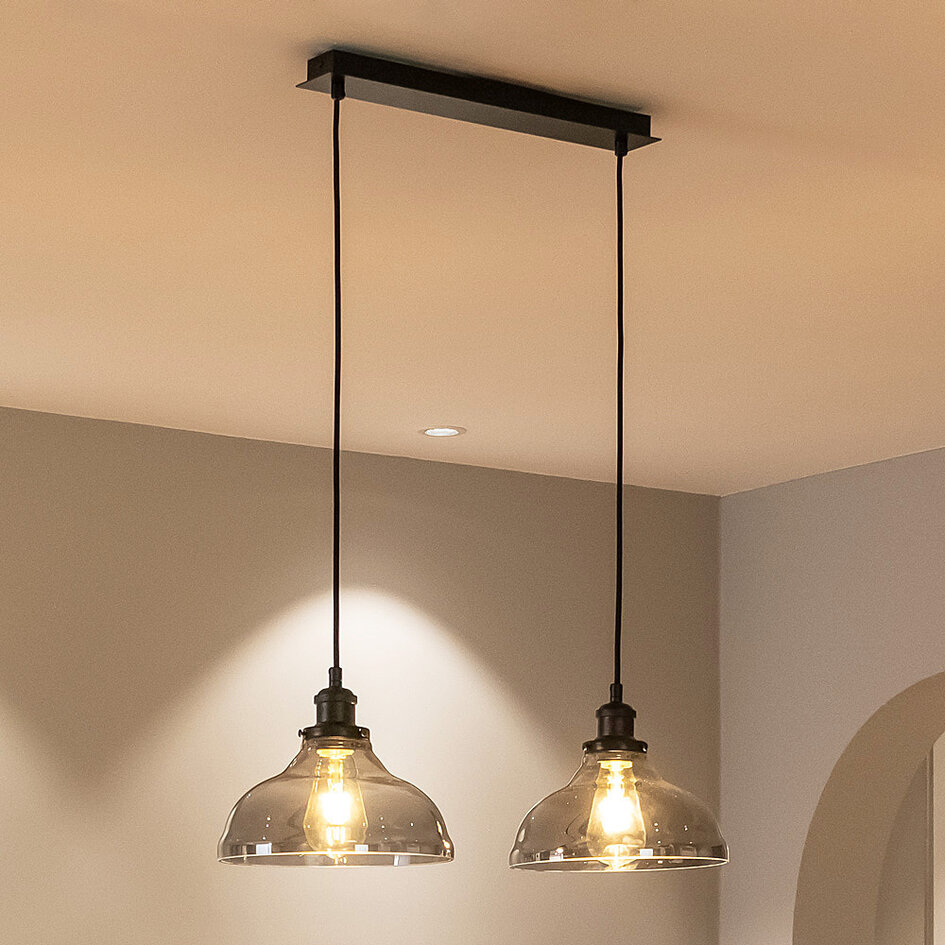 Lampe suspendue industrielle avec verre fumé, 2 lumières - Esper