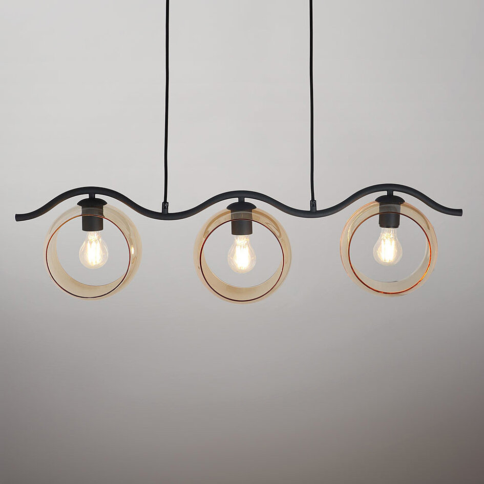 Suspension moderne en verre ambré rond, 3 lumières - Curvatura