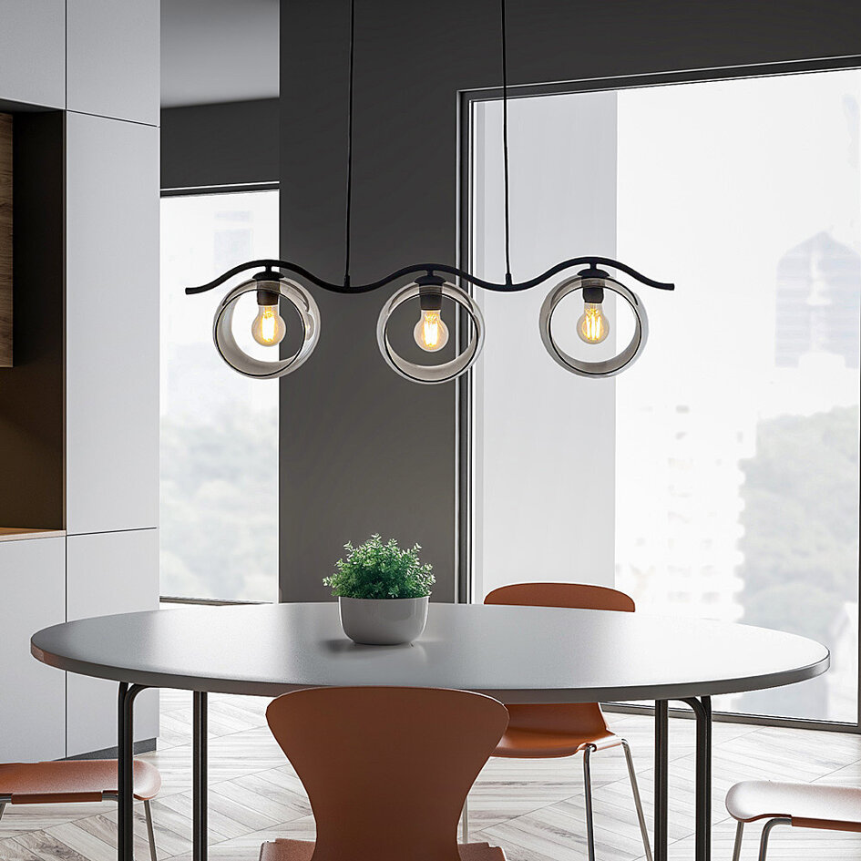 Suspension Curvatura 3 lumières - noir et verre fumé