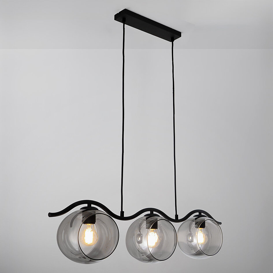 Suspension moderne en verre fumé rond, 3 lumières - Curvatura