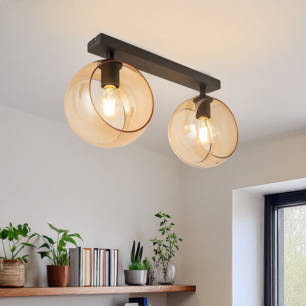 Plafondlamp met rond amber glas, 2-lichts - Orbitique