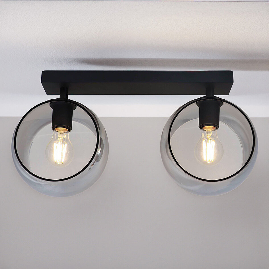 2-lichts plafondlamp Orbitique - zwart met smoke glas