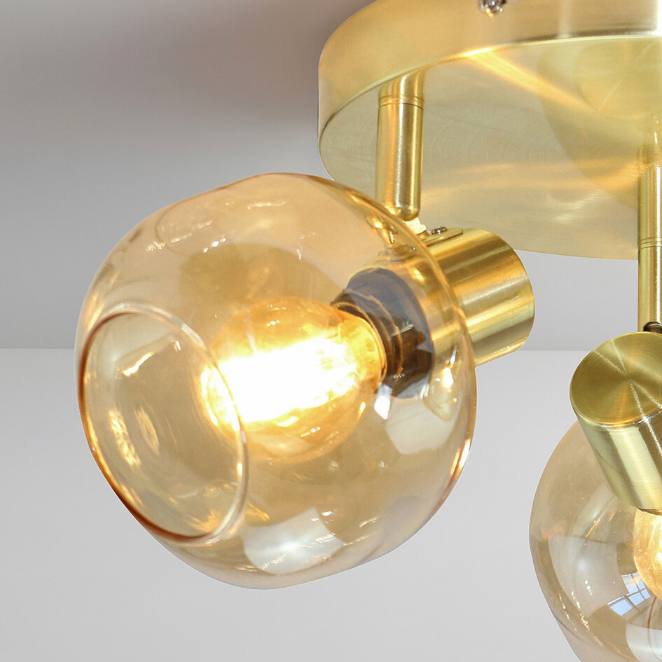 Plafonnier rond Jenthe 3 lumières - doré et verre ambré