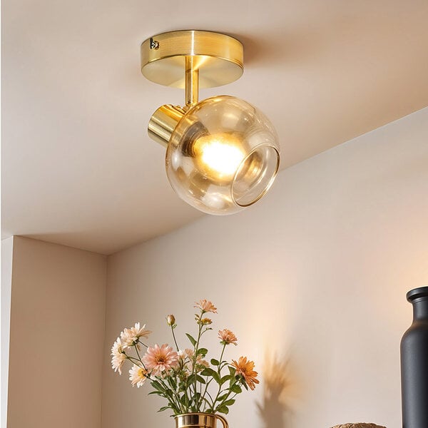 1-lichts plafondlamp Jenthe - goud met amber glas