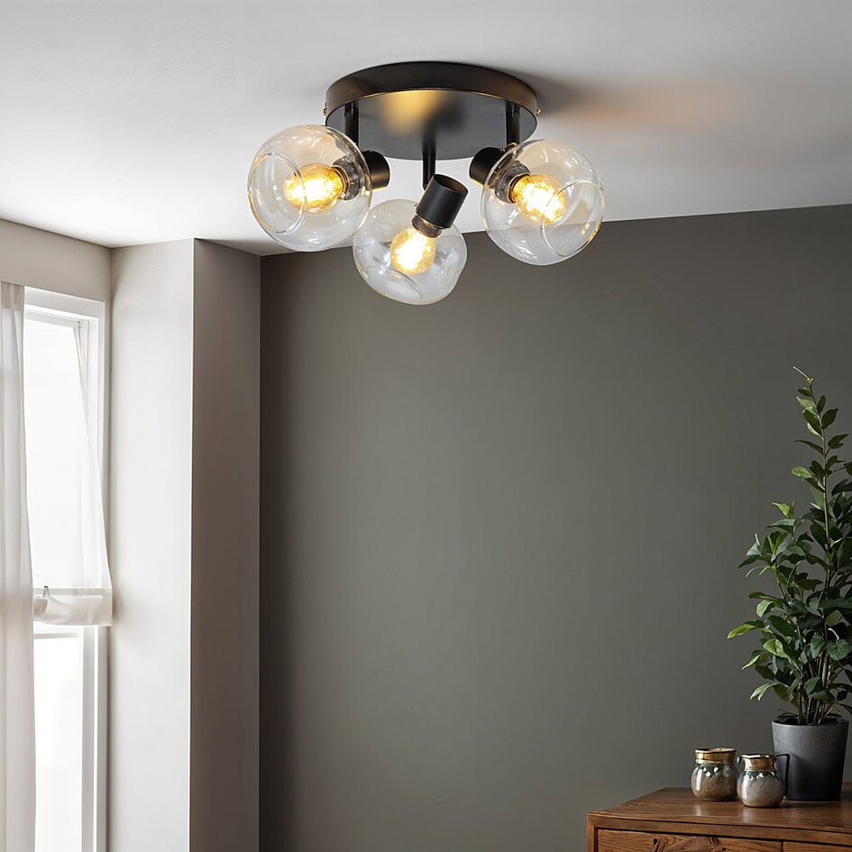 Plafonnier rond Jenthe 3 lumières - noir et verre transparent