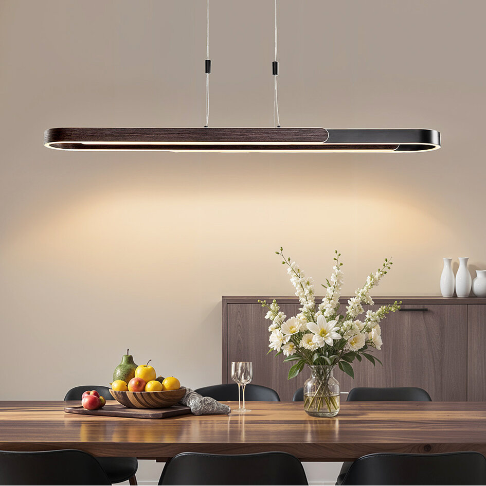 Lampe suspendue design Lilia avec LED à 3 niveaux de gradation - noir et bois foncé