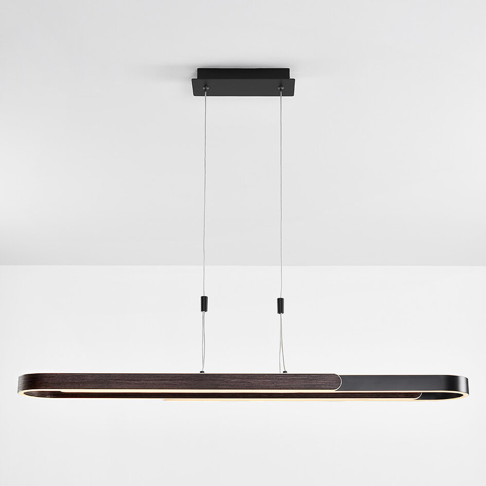 Lampe suspendue design Lilia avec LED à 3 niveaux de gradation - noir et bois foncé