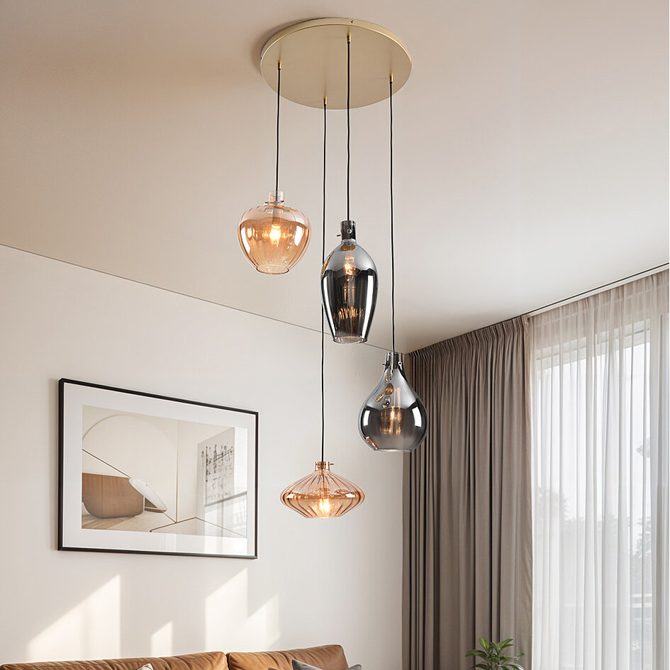 Lampe suspendue à 4 lumières avec verre ambré et fumé - Nisa