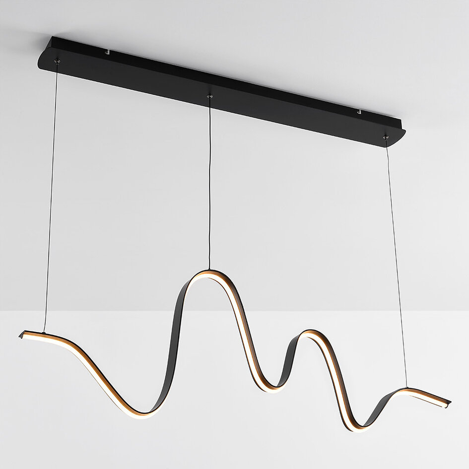 Suspension Linea ondulée - noire avec LED à intensité variable sur 3 niveaux