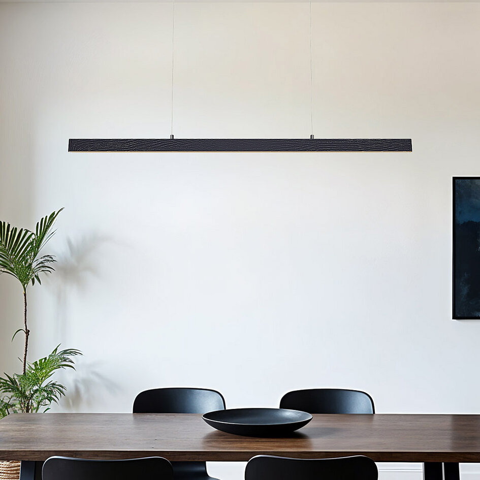 Lampe suspendue noire minimaliste André avec motif bois - 3 niveaux de gradation