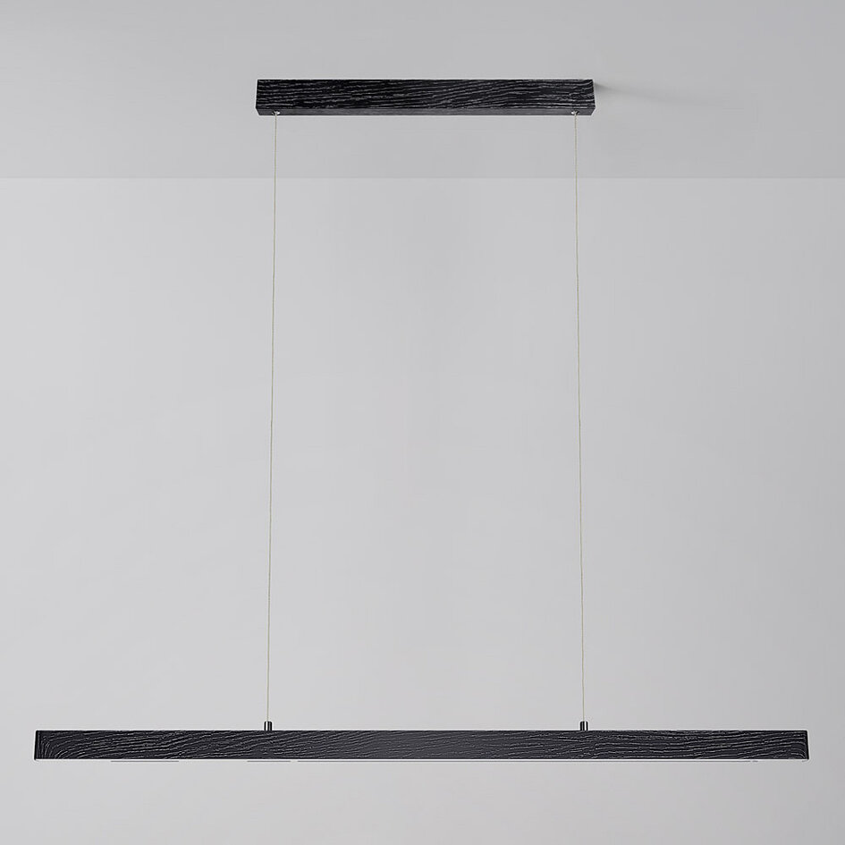 Minimalistische zwarte hanglamp Andre met houtpatroon - 3 staps dimbaar
